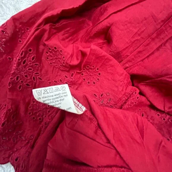 Gudrun Sjoden Okarina Eco-Cotton Blouse Womens XL Cranberry Red Lagenlook New